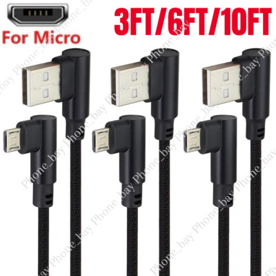 Right Angle Micro USB Cable 90 Degree Fast Charging Cord For Samsung LG Android
