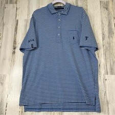 Ralph Lauren Men XL Short Sleeve Polo Golf Short Shirt Blue White Striped Casual