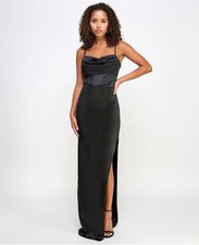 Emerald Sundae Juniors Drape-Front Long Sateen Gown Color Black Size XS