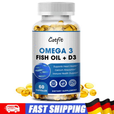 1200mg 3x Stärke Omega 3 Fischöl+Vitamin D3 Pillen EPA & DHA Höchste Potenz DE