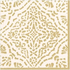 Caspari Paper Linen Dinner Napkins, Annika in Ivory & Gold - 2 Packs (17301DG)
