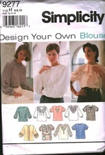 9277 Vintage Simplicity Sewing Pattern Misses Design Your Own Blouse Variations