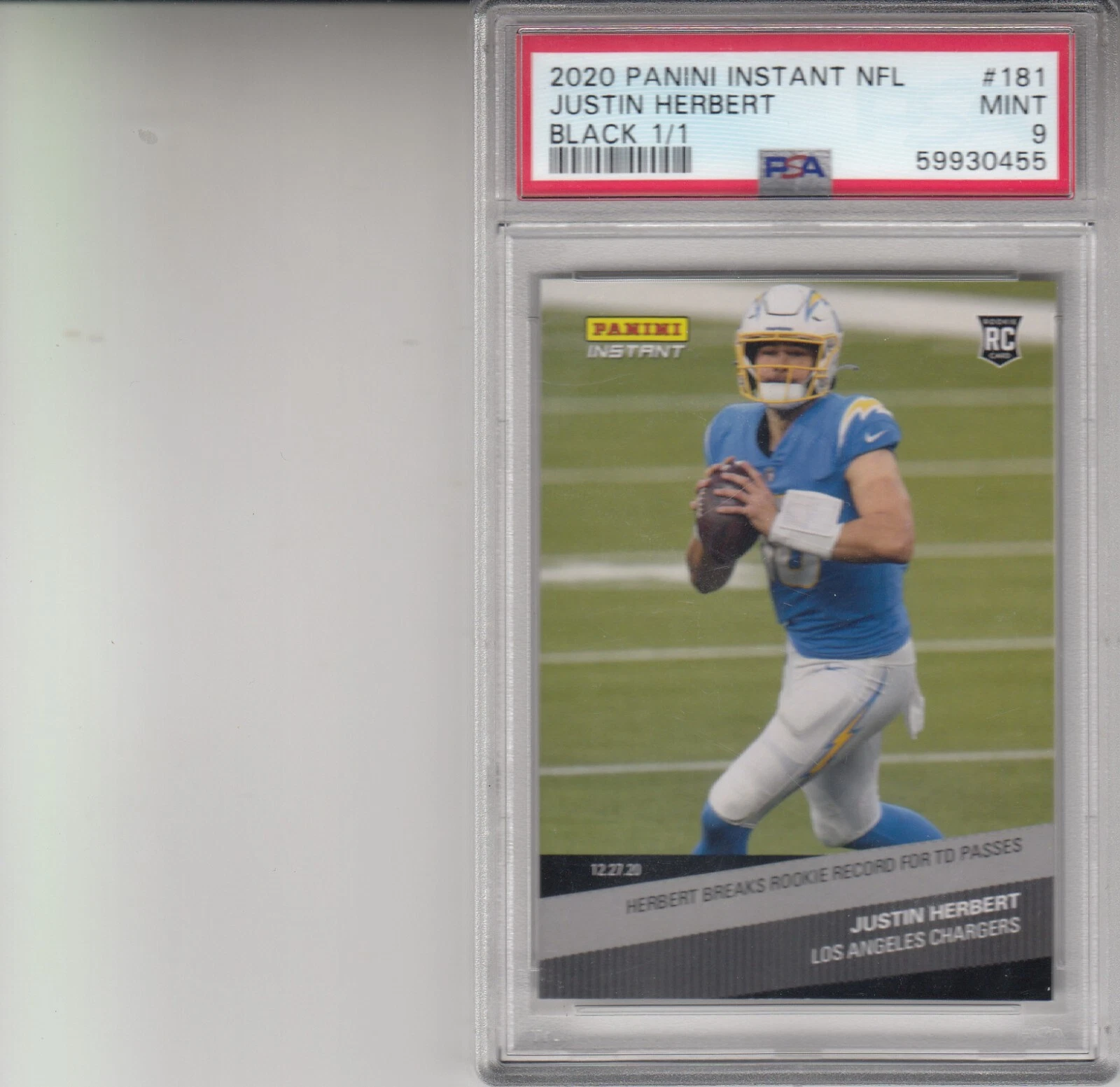 Justin Herbert Panini Instant NFL #181 Black 1/1