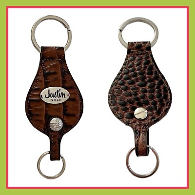 Justin GOLF CAIMAN ALLIGATOR Leather Key Fob w/ dual rings Keychain NEW