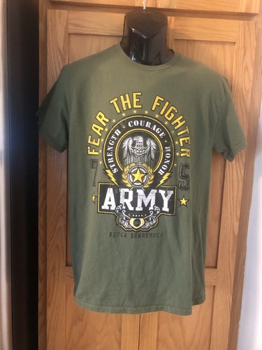 American Fighter Fear The Fighter Army Tshirt Scripture Verse Green Size Small