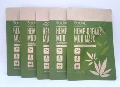 5 PACK - SOO'AE Hemp Dreams Mud Sheet Mask 100% Natural Seed Oil - SEALED
