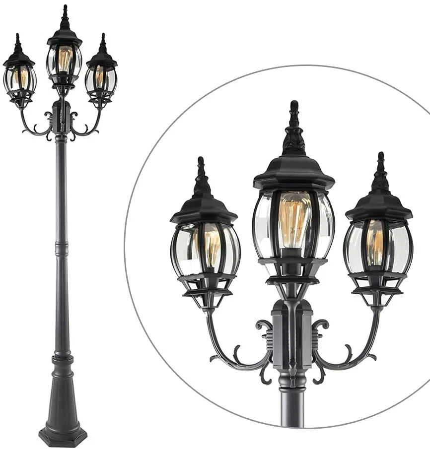 Outdoor Lamp Post 3 Head Light Garden Yard Hardwired Victorian Style Electric