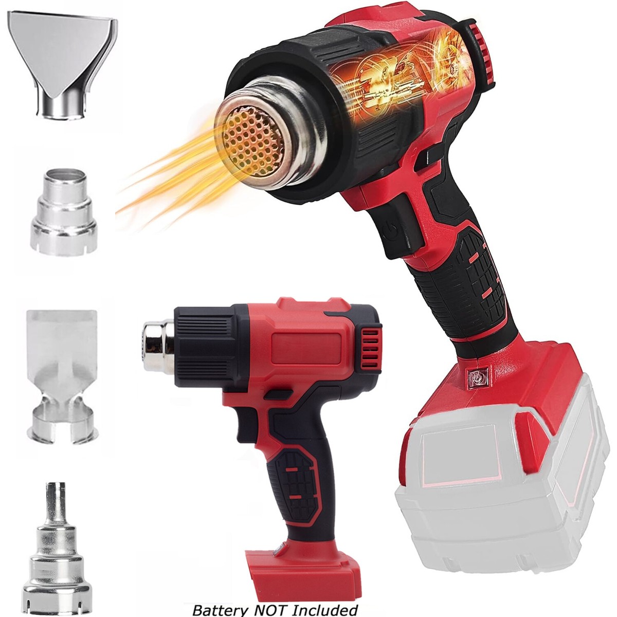 Cordless Heat Gun For Milwaukee 18V Battery, Hot Air Gun Dual Temperature Settings 572f And 1022 With 4 Nozzles For Crafts Shrinking Pvc Stripping Paint Loosen Bolts And More Bare Tool