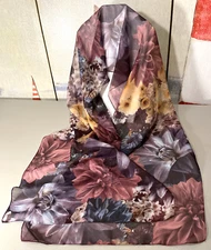 Fashion Scarf Vtg Rectangle EUC Floral 62.5" x 15" No Tag Flowers ~~~Multi Color