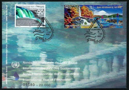UNITED NATIONS GENEVA # 411-412A & SWITZERLAND #1141, FDC COVER YEAR FRESH WATER - Picture 1 of 1