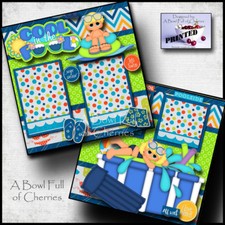 COOL IN THE POOL  2 premade scrapbook pages Paper printed vacation  BY CHERRY