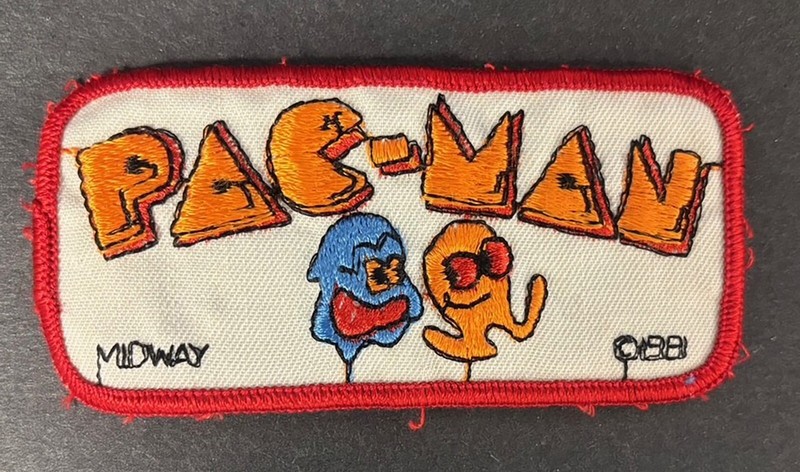 Pac-Man Midway Patch 1981 2" x 4" red EUC Ghost Video Arcade Game Embroidered