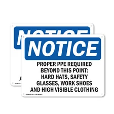 (2 Pack) Proper PPE Required Beyond This Point Hard OSHA Notice Sign Decal Metal