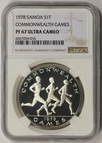 1978 Samoa Commonwealth Games Runners Silver 1 Tala Proof PF 67 Ultra Cameo NGC