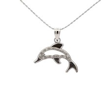 14KT. White Gold And Diamond Dolphin Pendant 20 x 20mm 
