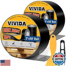 VIVIDA Butyl Joist Tape for Decking 3" × 50' (2 Roll), Waterproof Deck Joist 