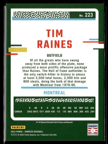 2023 Donruss Baseball Red Foil Tim Raines /2023 Montreal Expos #223 - Picture 2 of 2