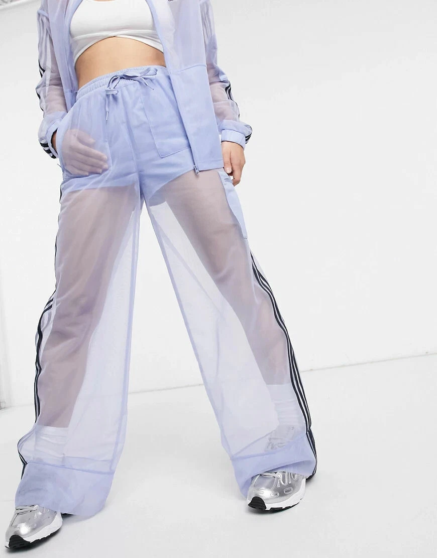 adidas Originals Women's Mesh Logo Wide Leg Track Pants Sheer Organza  Trousers