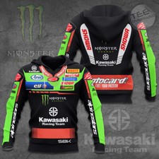 Kawasaki Green 3D Hoodie with Bold Graphic Art and Motorcycle Theme