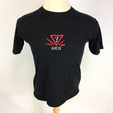 Vintage 90s Guess  Jeans Black Grunge Surf Skate T Shirt USA Logo