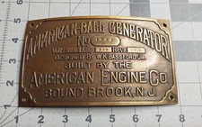 American Ball Generator American Engine Co Brass Plaque Plate Sign Steam Punk