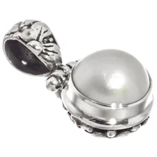 925 Silver Dainty South Sea Cultured White Mabe Pearl Sterling Pendant, 7/8"