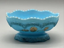 Northwood Chrysanthemum Sprig Berry Bowls Blue Custard W/Gold EAPG