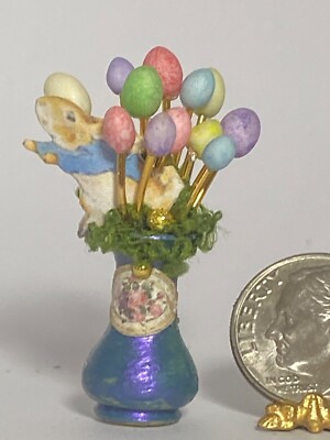 Artisan Peter Rabbit Easter Egg Arrangement 1:12 Dollhouse Mini Signed OOAK '25