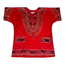 Lapogee Tunic Women Dashiki SZ Medium Red Green Multicolored Print African