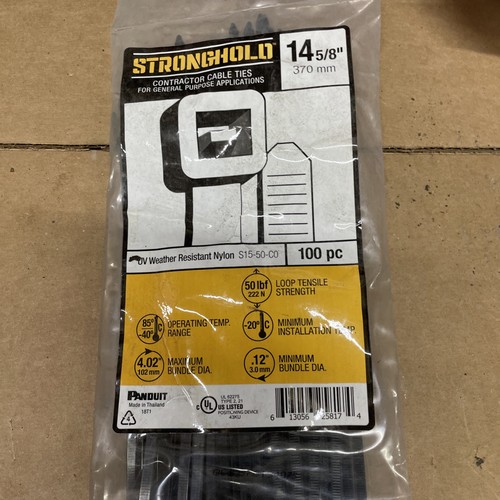 LOT OF 10 PANDUIT 15" STRONGHOLD BLACK CABLE TIE S15-50-C0