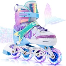 Mermaid Inline Skates, 4 Sizes Adjustable Skates for Girls with Light up Whee...