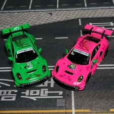 STAR RACE 1:64 PORSCHE 911 GT3 RS Pink/Green (T-Rex Livery) Diecast Car Model