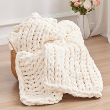 Chunky Knit Throw Blanket, 50'' 60'' Knitted Throw Chenille Yarn for Bed Couch