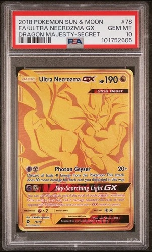 PSA 10 GEM 2018 SUN & MOON FA/ULTRA NECROZMA GX 78/70 DRAGON MAJESTY GOLD SECRET