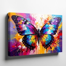 Wall Art Canvas a Vivid and Energetic Painting of a Butterfly in a Riot of
