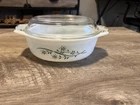 Vintage PYREX 1.5Qt Green Honeysuckle Casserole Dish 043 with Clear Lid 467
