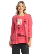 Jess & Jane Floral Print Layered Tunic Top (Medium, Foliage Raspberry)