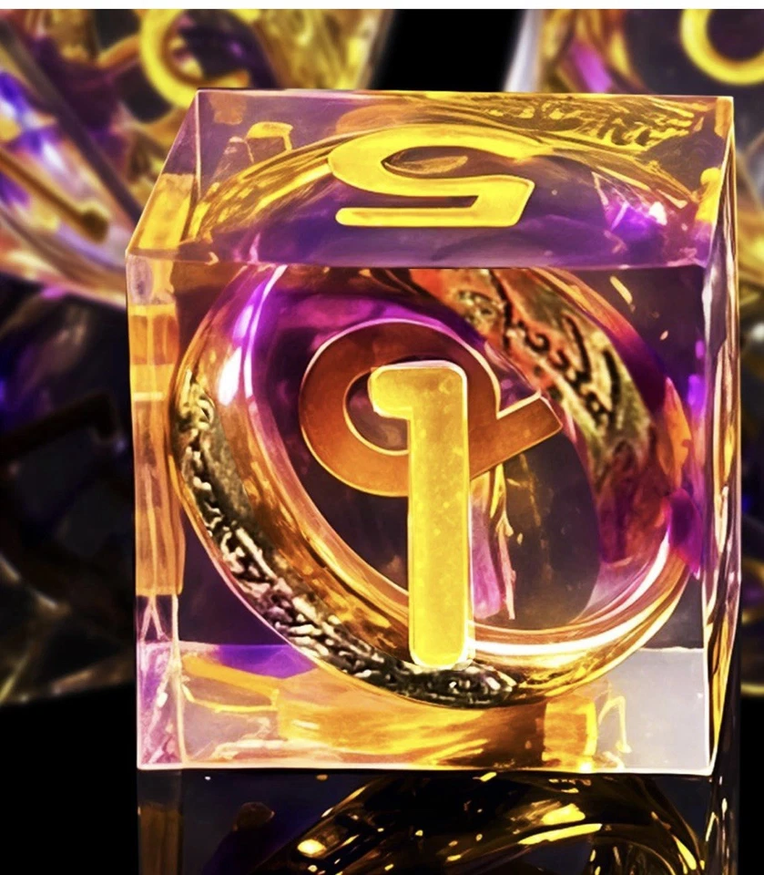 DND Dice Set Sharp Dice, One Ring, Lord of the Rings, Purple Colored w/ bag. - Image 3 of 4