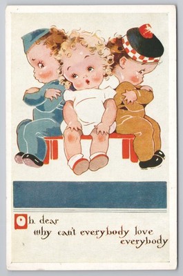 Kewpie-Stil Kinder ''Warum kann nicht jeder jeden lieben'' Kunstkarte