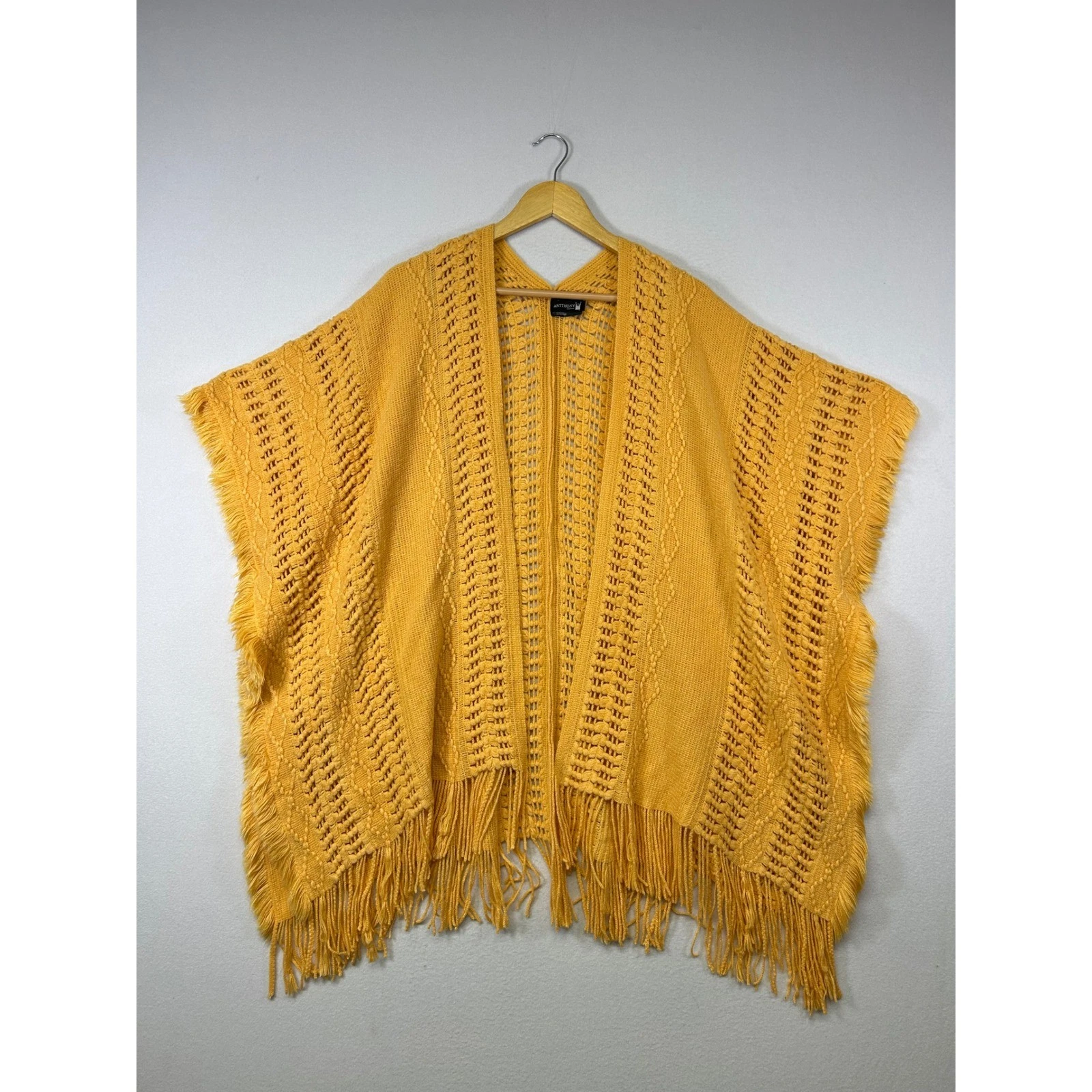 Boho Antthony Original Women OS Mustard Yellow Fringe Knit Open Front Poncho
Opens in a new window o