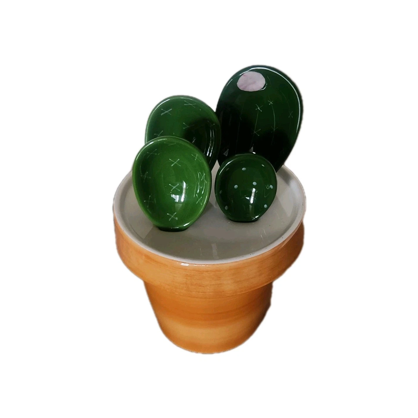 Cactus Ceramic Measuring Spoons Set in Pot for Baking Great Condition
