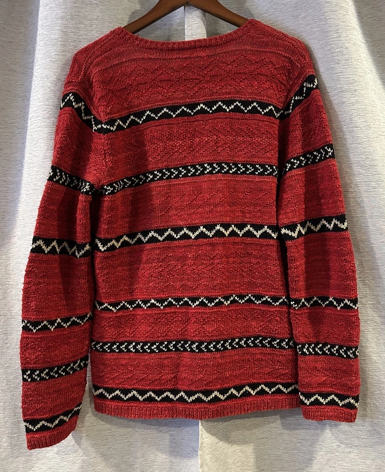 Cárdigan Lauren Ralph Lauren Tejido a Mano Suroeste Pequeño Rojo Corbata Lino Azteca Foto 4 de 4