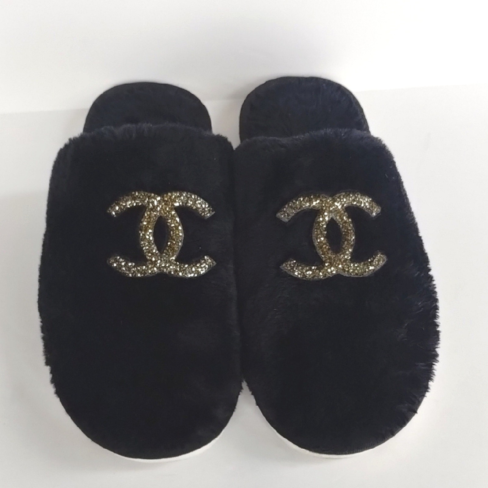 PANTOFOLA D’ORO Fluffy CC Gemstone nero e oro scintillante ciabatte di lusso in pelliccia sintetica 40 41