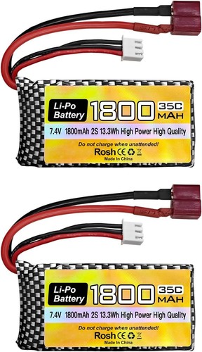 Pack De 2 Baterías 7.4V 1800mAh Con Conector T-Plug Para Coches RC WLTOYS 144001, 12402, 12403, 12404, 12423, 12428, A959-B, A969-B, A979-B, K929-B Y Más