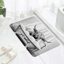 Funny Highland Cow Bath Mat Cattle Farmhouse Grey Animal Bull Rustic Wildlife...