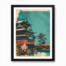 Kanazawa Castle Mid Century Modern  Framed Wall Art Poster Canvas Print Picture