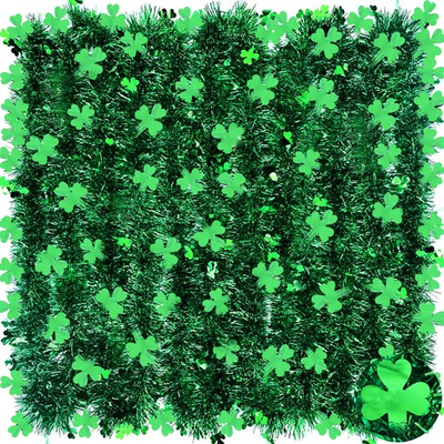 #ad 3 Pack Total 49.2 Ft St. Patrick#x27;s Day Shamrock Tinsel Garland Decor Green Clove $27.99