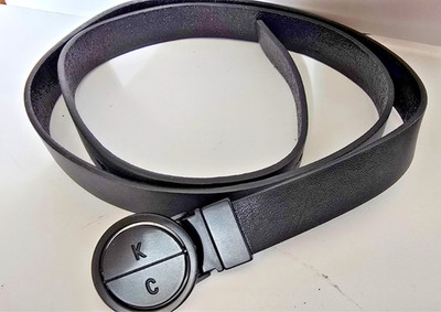 Kenneth Cole Reaction Mens Black Faux Leather Track Buckle Belt Size 38