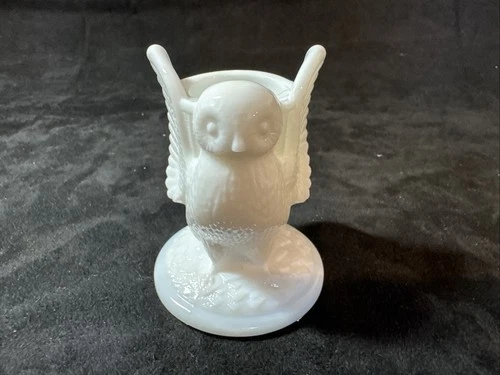 Vintage Westmoreland Milk Glass Owl Figural Toothpick Holder