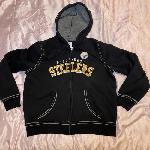 VETEMENTS Felpa con cappuccio Pittsburgh Steelers donna grande nera zip foderata sherpa NFL